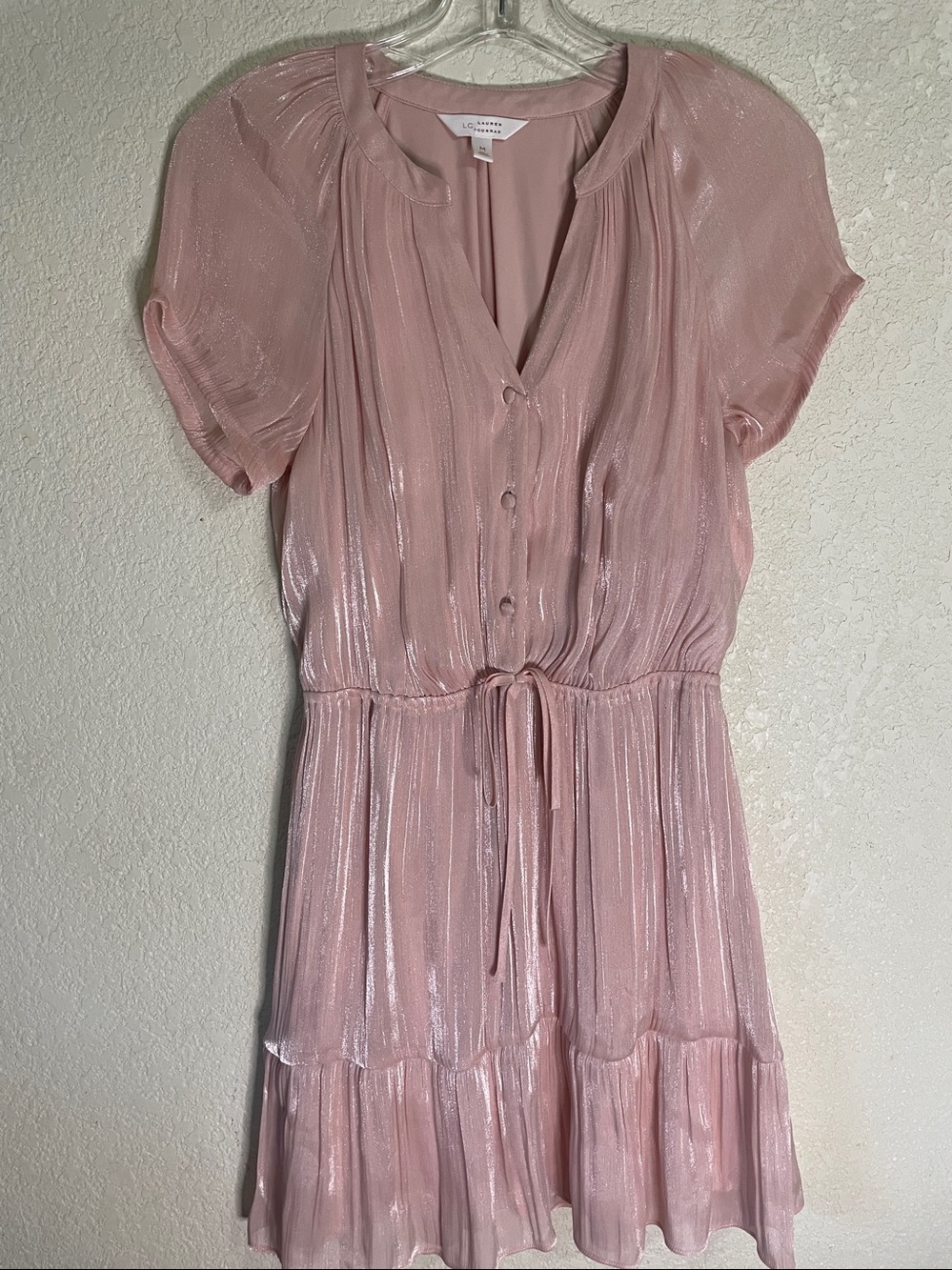 Lauren Conrad Pink Shimmer Tiered Midi Dress